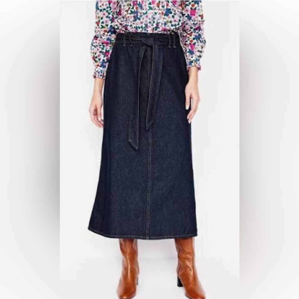 Boden High-Waist Indigo Denim Maxi Tie-Waist Skirt size 20-22
